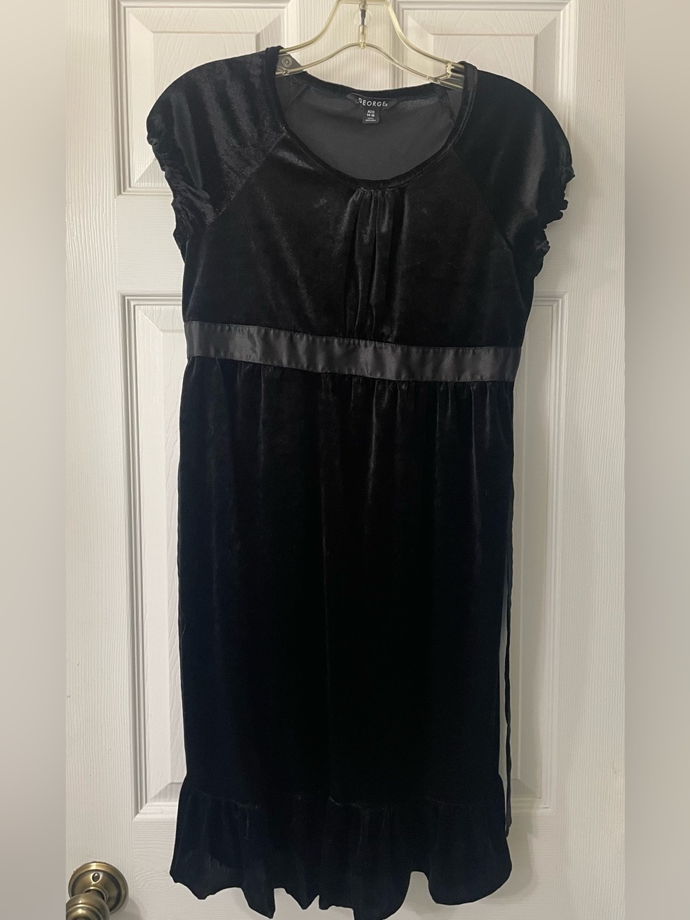 George Black Velvet Girls Dress with Satin Waistband